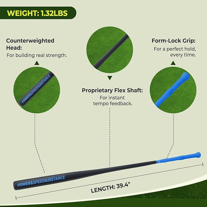 Golf Swing Trainer Aid for Power & Driving Distance | Flexible Weighted Golf Training Aid Improves Balance, Strength, Tempo, Rhythm & Lag Golf Warmup Practice Stick