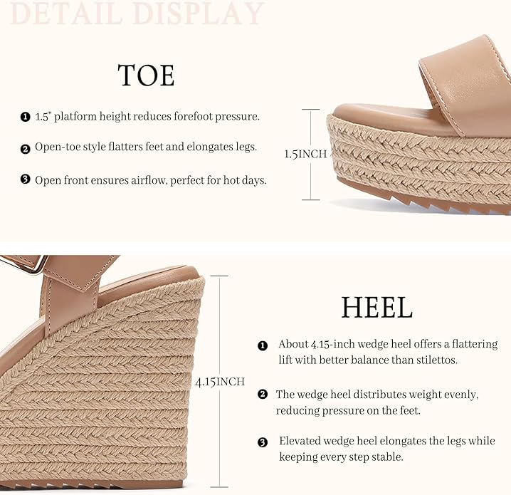 VICKI·VICKI Wedges for Women Platform Sandals Wedge Heels for Sandals Comfortable Summer Espadrille Shoes Ankle Strap&Open Toe