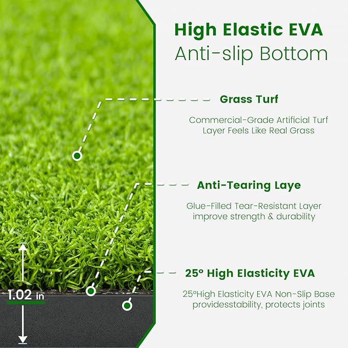 Golf Hitting Mat with Ball Tray, 5x4 / 6x4 ft, 26mm / 31mm Thick, Pro & Elite Turf with Swing Path Line, Premium Golf Practice Mat for Indoor & Outdoor Swing, Chipping, Training