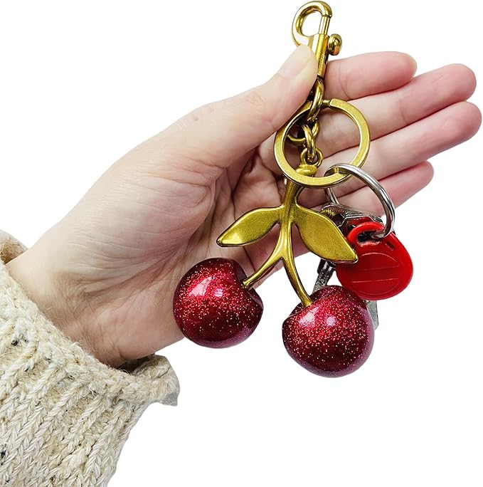 Cherry Bag Charm for Handbag, Big-Apple Strawberry Fruit Bag Charm Cherry Car Accessories KeyChain