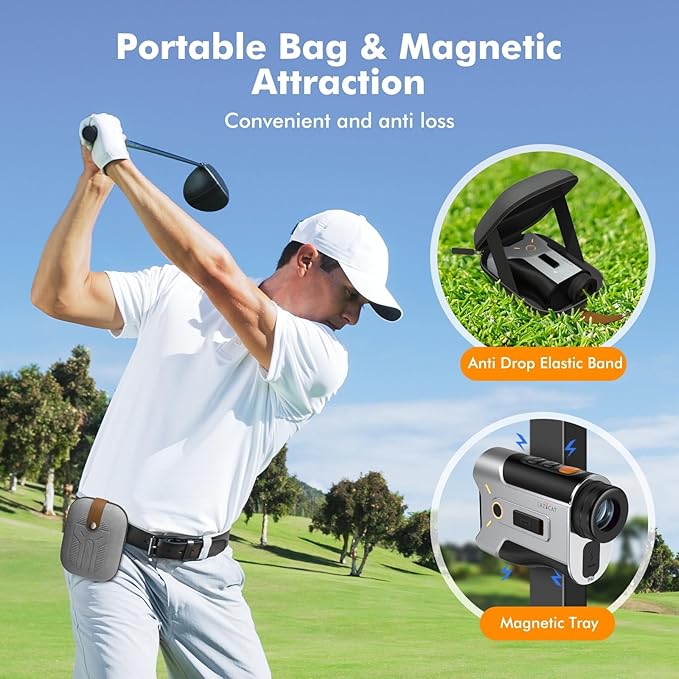 LAZYCAT Golf Rangefinder with Slope, 1200 Yards Laser Range Finder Golfing Dimmable, 7X Magnification, Flag Lock Vibration, Measure Speed, Rechargeable with Magnet