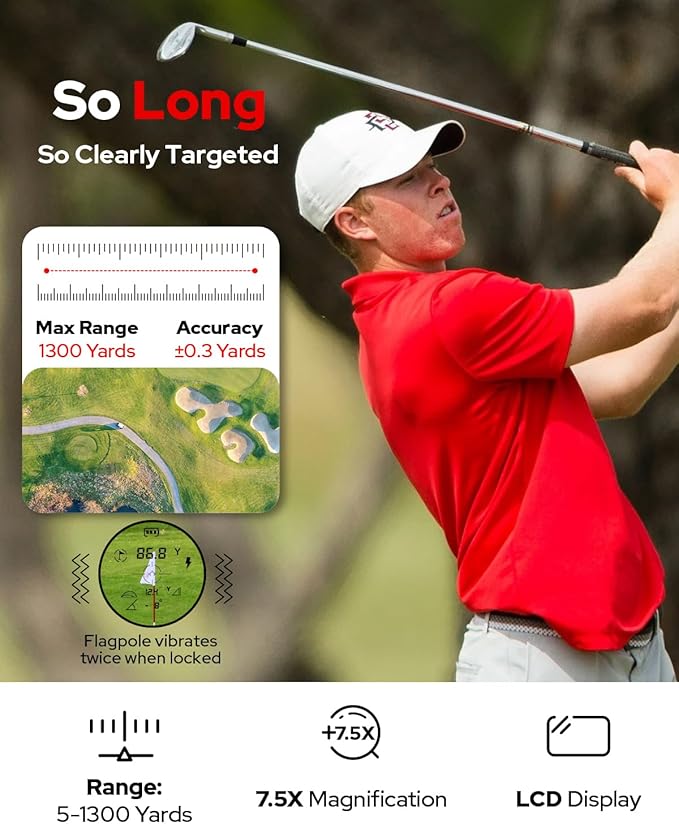 Golf Rangefinder with Slope, 1300 Yards Laser Range Finder Golf, 7.5X Magnification Flag Pole Locking Vibration Rechargeable Range Finders with Magnet Golf Accessories for Men Women Sightflag GF1