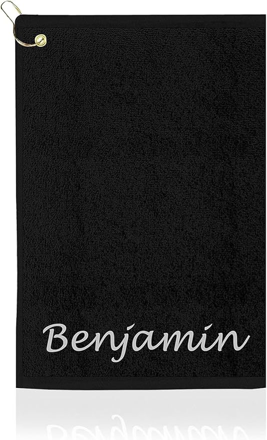 Personalized Passion Golf Towel with Embroidered Name - 16"x26" Cotton Plush Velour Golf Towels with Clip for Men and Women - Accessories Gifts for Golfers - Black