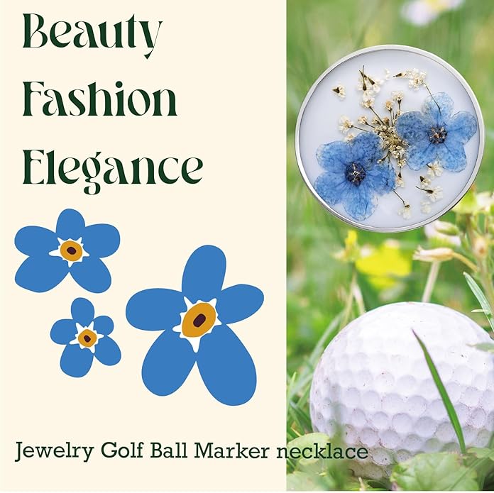 Golf Ball Marker necklace with ball marker, handmade pressed flower golf marker,Gifts Accessories Women Golfers
