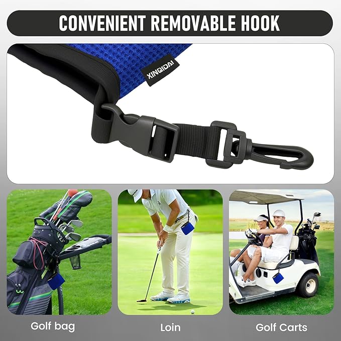 Golf Club and Golf Ball Cleaning Bag - Cleans Club Grooves, Waterproof Clean Face Tech, Detachable Clip, Machine Washable, Stay-Dry Exterior,Golfer Gifts for Men (1, BLUE)