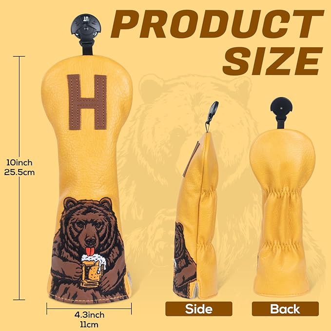 Golf Club Head Cover Golf Head Cover Driver Headcover Fairway Wood Headcover Hybrid Club Head Cover Golf Blade Mallet Putter Cover Beer Bear