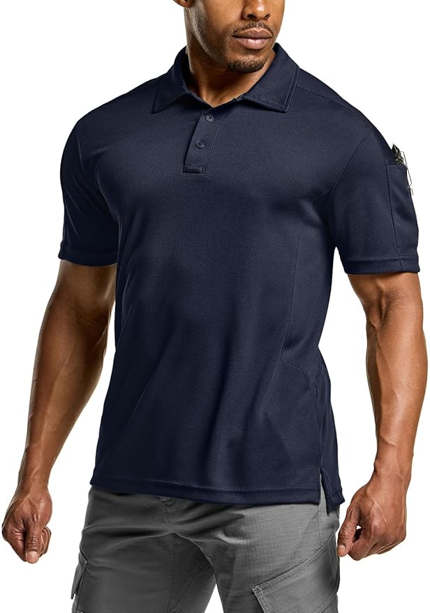 CQR Men's Polo Shirts, Tactical Short Sleeve Golf Performance Shirts, Lightweight Dry Fit UPF 50+ Pique