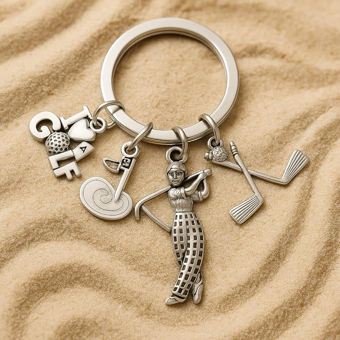 Golf Keychain – Golf Club, Ball, “GOLF” Letters, Flag Number 4 & Golfer for Women Bag Charms, Cool Key Chains Gifts for Men Womens Golf Lovers, Players & Sports Fans
