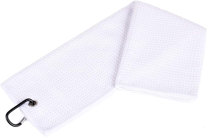 Mile High Life Microfiber Waffle Pattern Golf Towel | Club Groove Cleaner Brush | Foldable Divot Tool with Magnetic Ball Marker (White Towel/Brush/Bone Divot)