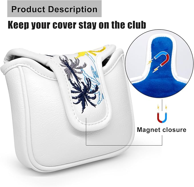 Golf Club Head Covers 3 Wood Headcover Hawaii Coconut Tree Style Elegant Embroidery Premium Leather Waterproof Driver Cover Fairway Wood Cover Hybrid Cover with Number Tags