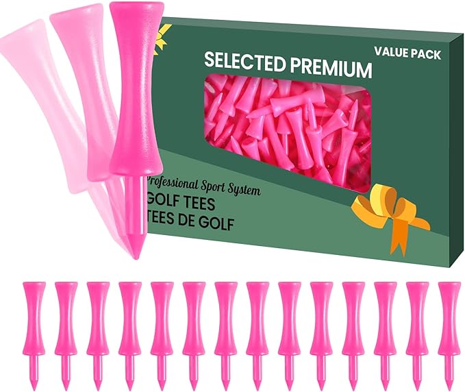 FINGER TEN Golf Castle Tees Plastic 2 1/4 Inch with Stopper for Consistent Height Value 50 Pack, Short Durable Tee for Par 3 Holes in Orange Purple Pink for Men Women