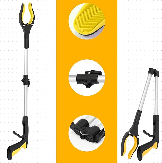 2 Pack 32 inch GrabRunner Reacher Grabber Tool with Rotating Head and Magnet (New Yellow)