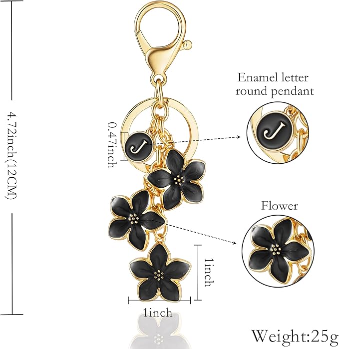 XGALBLA White/Pink/Black Big Cute Flower Initial Letter Keychain for Women, Flower Bag Charms Enameled Keychain Handbag Purse