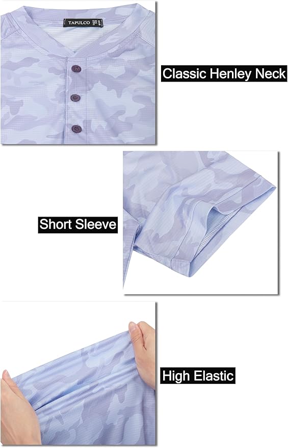 TAPULCO Mens Collarless Golf Shirts Short Sleeve Dry Fit Stretch Casual Breathable Lightweight Tshirts
