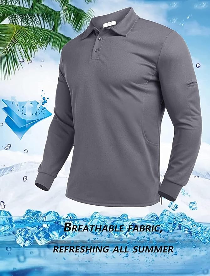 Deyeek Men's Polo Shirts Long Sleeve Golf Polo Shirts for Men Quick Dry UPF 50+ Sun Protection Polos Casual Collared Shirts