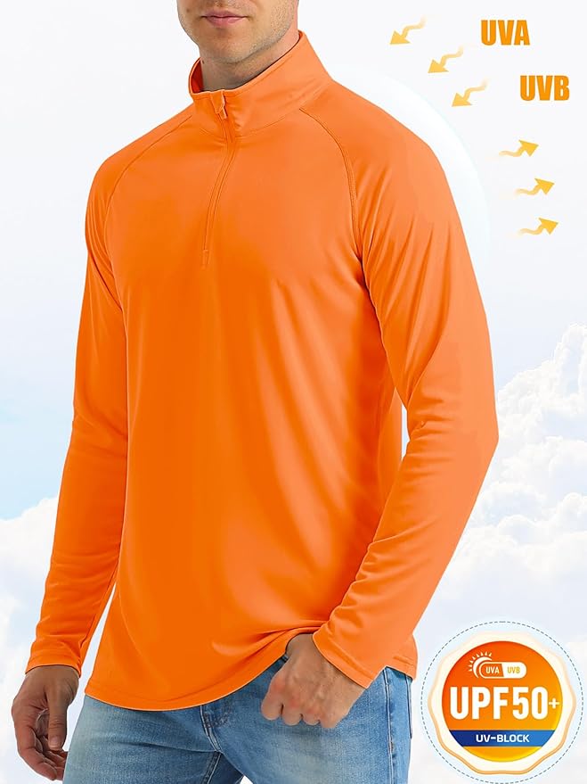 MAGCOMSEN Men's Long Sleeve Sun Shirts UPF 50+ Tees 1/4 Zip Up Fishing Running Rash Guard T-Shirts Outdoor Shirt