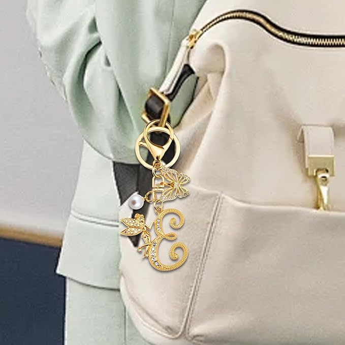Initial Keychain Bag Charm Women Purse Charms for Handbags Accessories Charm for Wallet Butterfly Pendant for Girls