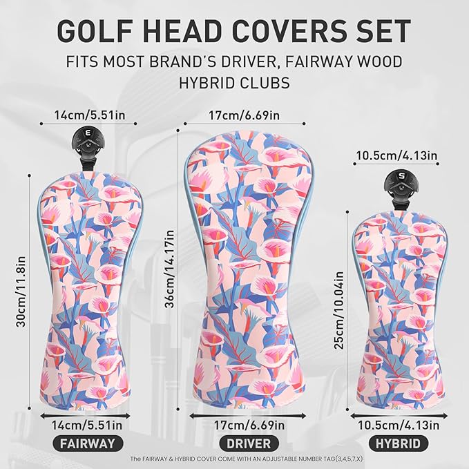 FINGER TEN Golf Club Head Covers for Woods Driver Fairway Hybrid with Interchangeable Number Tag 1 3 5 Premium Leather Headcovers for Women Men