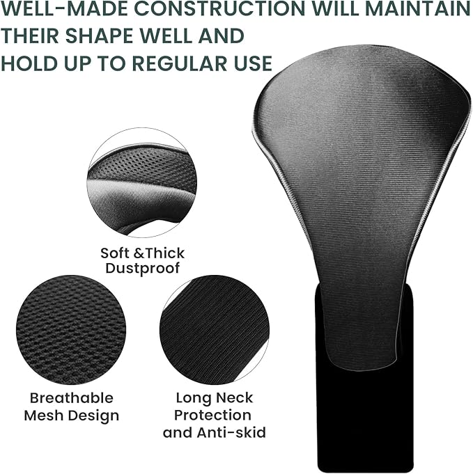 FINGER TEN Golf Club Head Covers for Woods Driver Fairway Hybrid Value 3/5 Pack, Long Headcover Interchangeable Accessories for Ultimate Club Protection