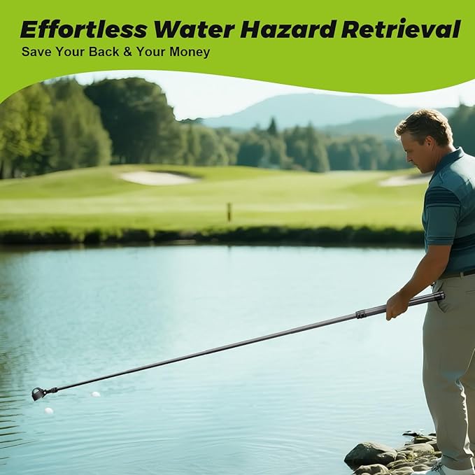 Golf Ball Retriever Telescopic, Carbon Fiber Golf Ball Picker Upper for Water, Lightweight & Durable Golf Ball Grabber with 2 Claw Sucker Tool, Golf Accessories Gifts for Men Women