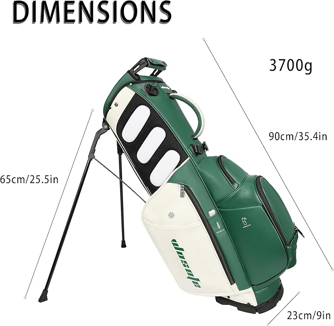 Lightweight 14-Way Golf Stand Bag, PU Leather Golf Bag Waterproof Men Women Full Length Top Dividers, Multiple 8 Pockets Cooler Pouch Adjustable Detachable Shoulder Dual Straps Rain Cover Hood