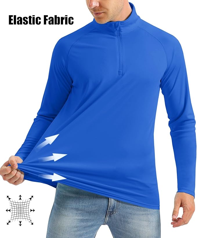 MAGCOMSEN Men's Long Sleeve Sun Shirts UPF 50+ Tees 1/4 Zip Up Fishing Running Rash Guard T-Shirts Outdoor Shirt
