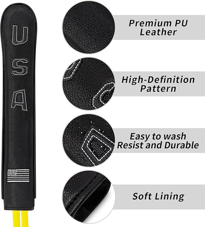 Golf Alignment Stick Cover Premium Leather Perfect Cover for Alignment Sticks Classic Blank Direction Rod Design Alignment Sticks Holder Golf Club Protector.