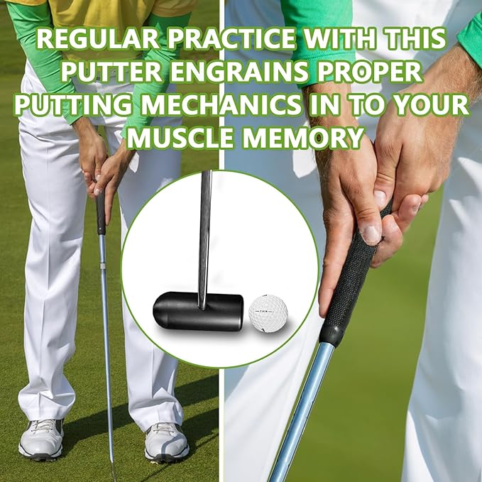 Golf Putting Training Aid - 35" Sweet Spot Practice Putter with Micro Head - Stainless Steel Alignment Tool to Improve Center Contact, Tempo & Muscle Memory (Right/Left Handed)