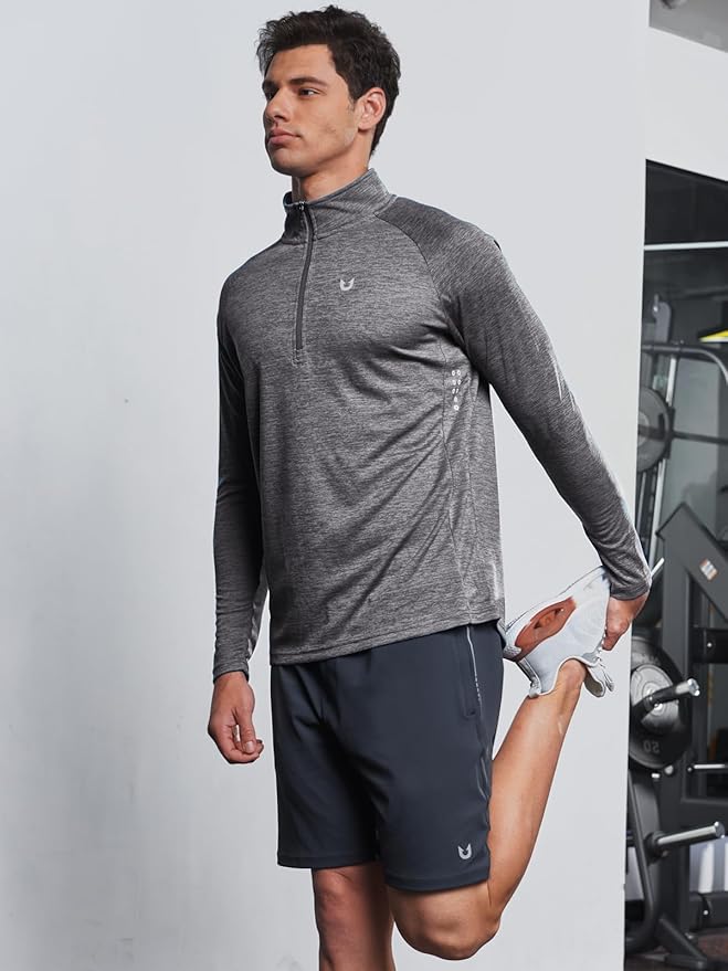 NORTHYARD Quarter Zip Pullover Men Running Shirt Long Sleeve Moisture Wicking Quick Dry Athletic Workout Shirts
