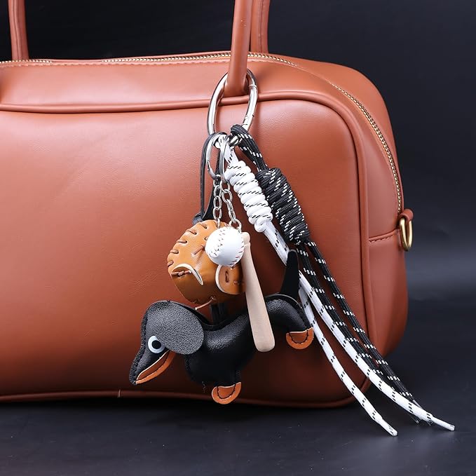 Unique Keychain Designer Rope Bag Charms for Handbag - Cute Teddy Bear Purse Charm - Leather Dachshund Accessory