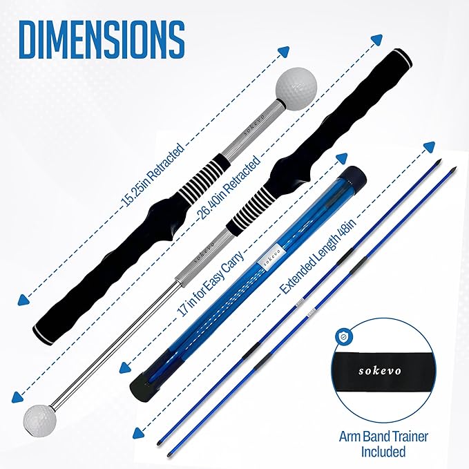 Retractable Golf Swing Training Aid,Rhythm Click Sound Warm Up Golf Swing Trainer,Golf Grip Trainer Attachment -Strength & Tempo Training for Chipping Hitting,Golf Accessories for Men-BONUS Items