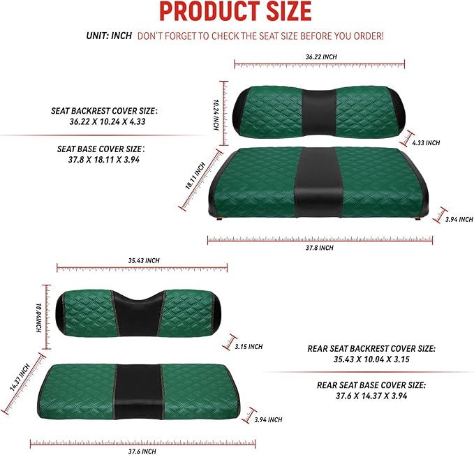 Golf Cart Seat Covers Front and Rear Waterproof and Sun Resistant Marine Grade Vinyl Leather Seat Cover Accessories for Club Car DS 2000.5-up, Green(4PCS)