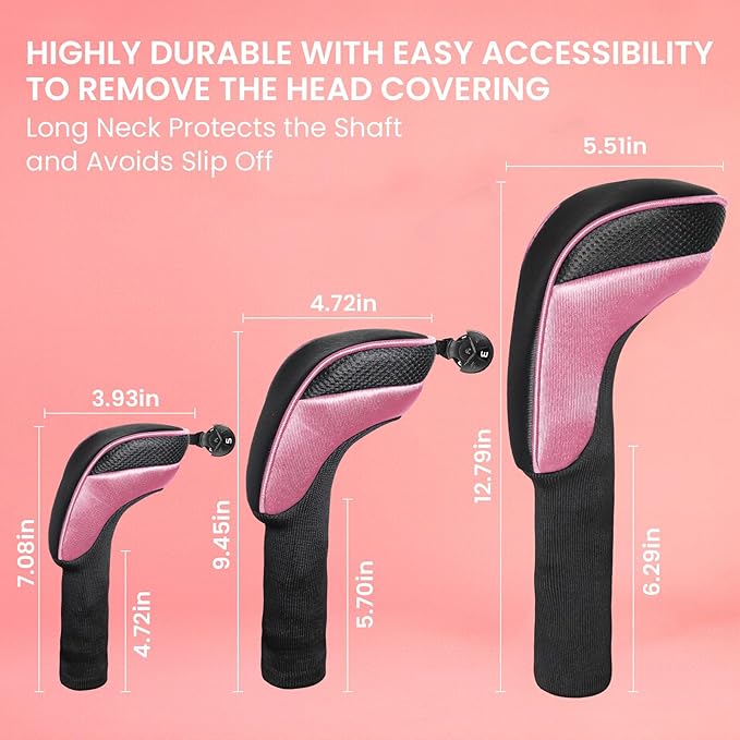 FINGER TEN Golf Club Head Covers for Woods Driver Fairway Hybrid Value 3/5 Pack, Long Headcover Interchangeable Accessories for Ultimate Club Protection