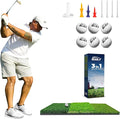 2ft x 2ft Tri-Turf 3 in 1 Golf Hitting Mat Indoor Outdoor Practice & Training Aid with Real Turf Feel, Non-Slip Rubber Base, EVA Cushion, Real Tee Support, Foam Balls & Tees Included for Driving Range