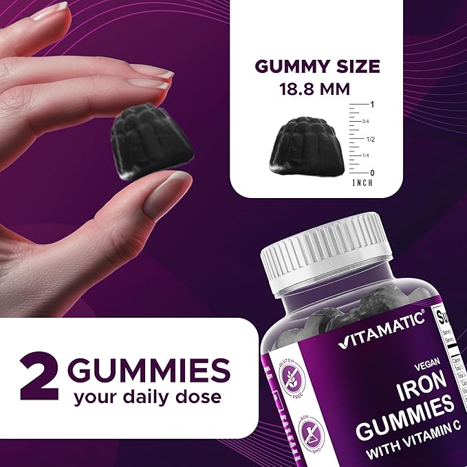 Vitamatic Iron 65 mg Gummies Supplement for Women & Men - 60 Vegan Gummies - Great Tasting Iron Gummy Vitamins with Vitamin C (2)