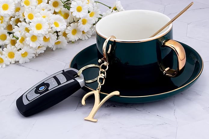 Cute Stainless Steel Gold Initial Letter Keychain for Women Girl, Charms for Key Handbag Backpack Bag, Personalized Gift