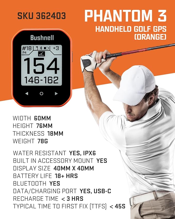 Wearable4U - Bushnell Phantom 3 GPS Rangefinder Orange with BITE Magnetic Mount and GreenView with Lens Cleaning Cloth Bundle