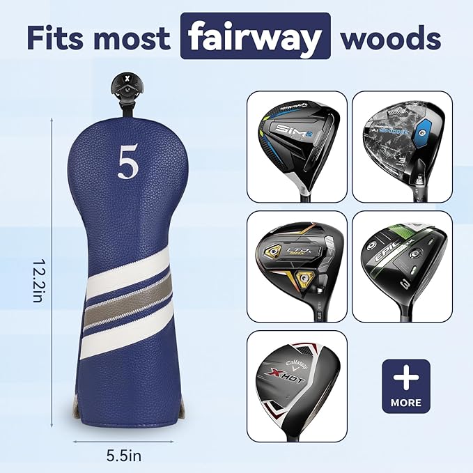 Golf Club Covers, 4pcs or 1pc Golf Head Covers for Woods, Driver, Fairway, Hybrid - Premium PU Leather Golf Club Head Cover with Interchangeable Tags