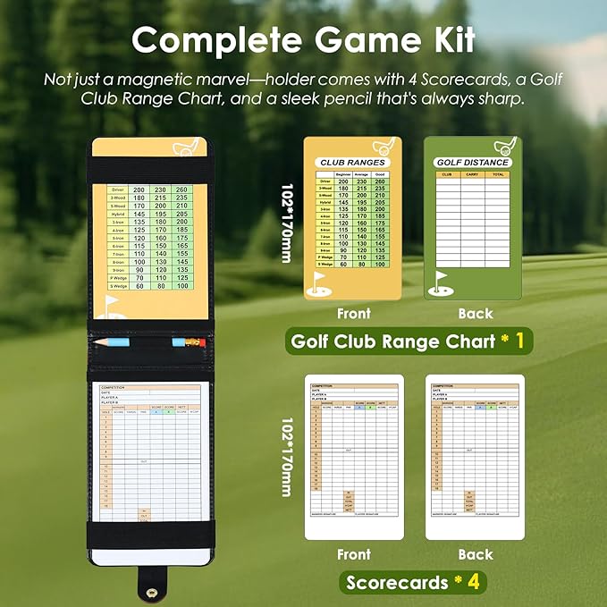 Magnetic Golf Scorecard Holder All-in-One, High-End Leather Golf Yardage Book Holder, Scorecard Book Yardage Book Cover Universal Fit for Scorecard, Golf Accessories Fit for Most Back Pocket