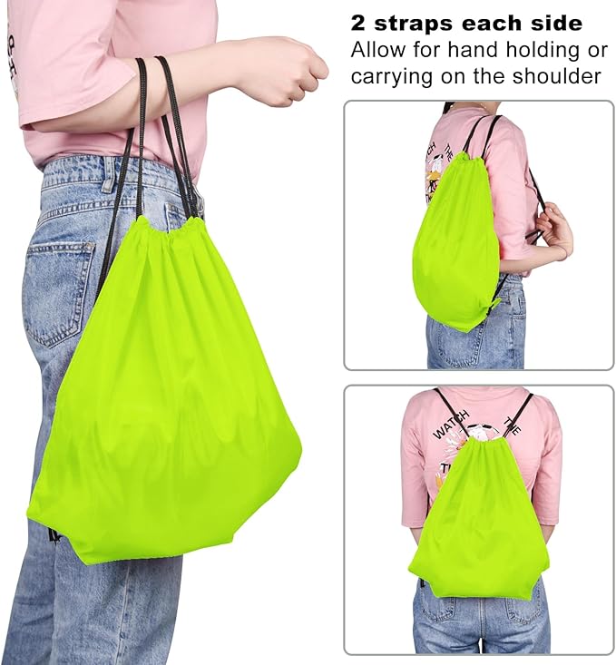 KUUQA 50Pcs Fluorescent green Drawstring Backpack Bulk Drawstring Bags String Bags Storage Bags Gym Backpack for Sport Gym Traveling