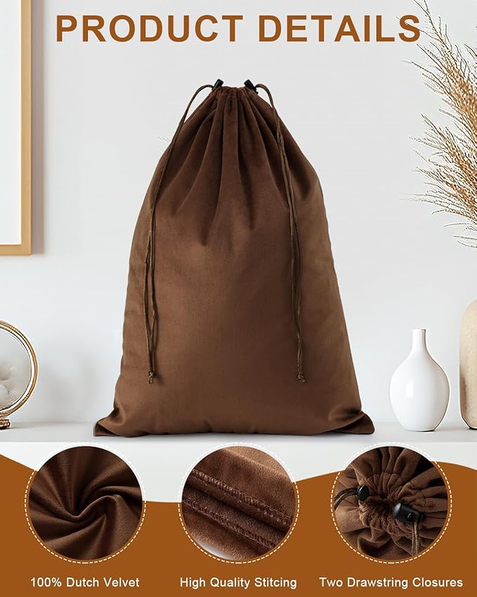 FantasyLife Shoe Bags for Travel, Washable Dust Bags for Storage & Packing, Flannel Shoe Pouch with Drawstring Closure for Purses, Handbags, Shoes & Toys (2, Mocha Mousse)