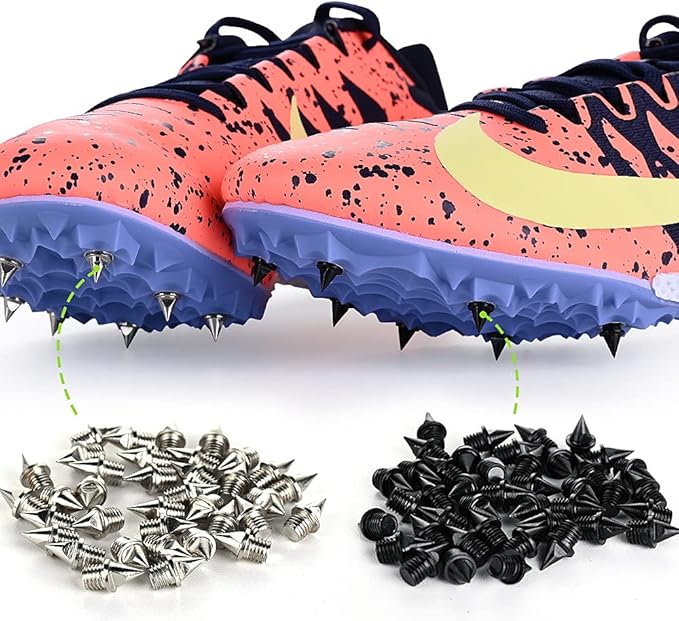96PCS Alloy Steel Track Spikes, 32pcs 1/8in + 32pcs 3/16in + 32pcs 1/4in Track and Cross Country Spikes Golf Shoe Spike with Spike Wrench, Replacement for Sprint Sports Short Running