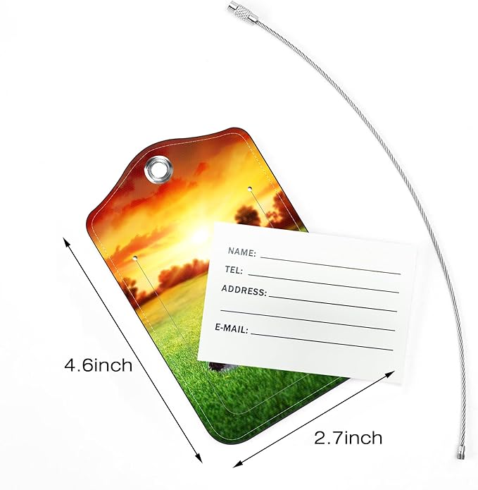 2 Pack Luggage Tags for Suitcase,Golf Ball PU Leather Luggage Tags with Privacy Cover Name Address Labels and Steel Ring,Creative Travel Accessories for Men and Women