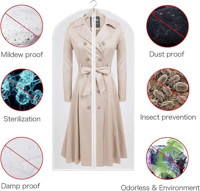 Ruibo Hanging Garment Bags For Storage,Clear Garment Cover,Dress,Suit Bags With Study Full Zipper For Closet Storage And Travel,6 Pack/6pcs