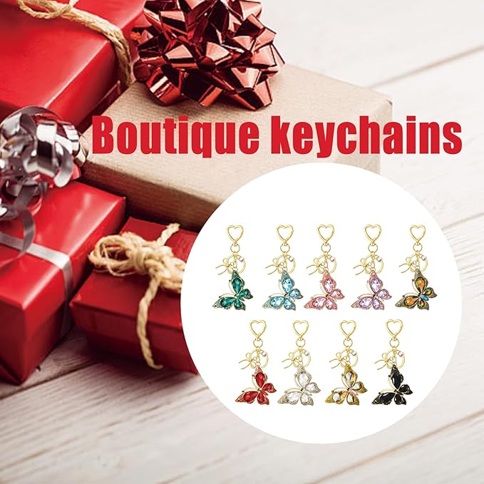 Bag Charm Keychain for Women: Cute Bow Keychains with Diamond Butterfly Pendant, Bags Purse Key ring Accessory