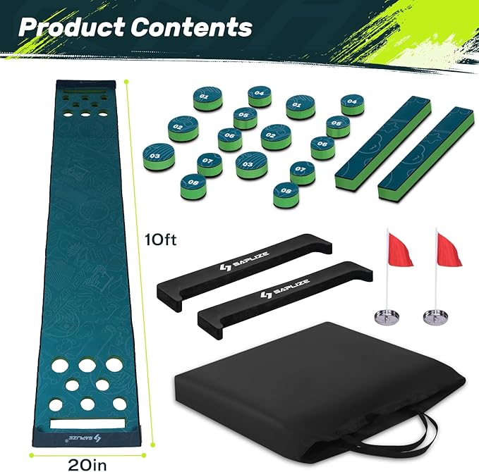 SAPLIZE Golf Putting Mat/Putting Green Mat - Adjustable Slope, Trajectory Tracking, Automatic Ball Return & Pong Game Modes |Portable Practice Green for Home, Office, Indoor & Outdoor