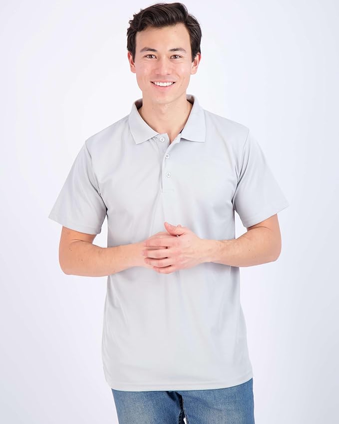 Real Essentials 3 Pack: Men's Quick-Dry Short Sleeve Athletic Performance Polo Shirt (Available in Big & Tall)