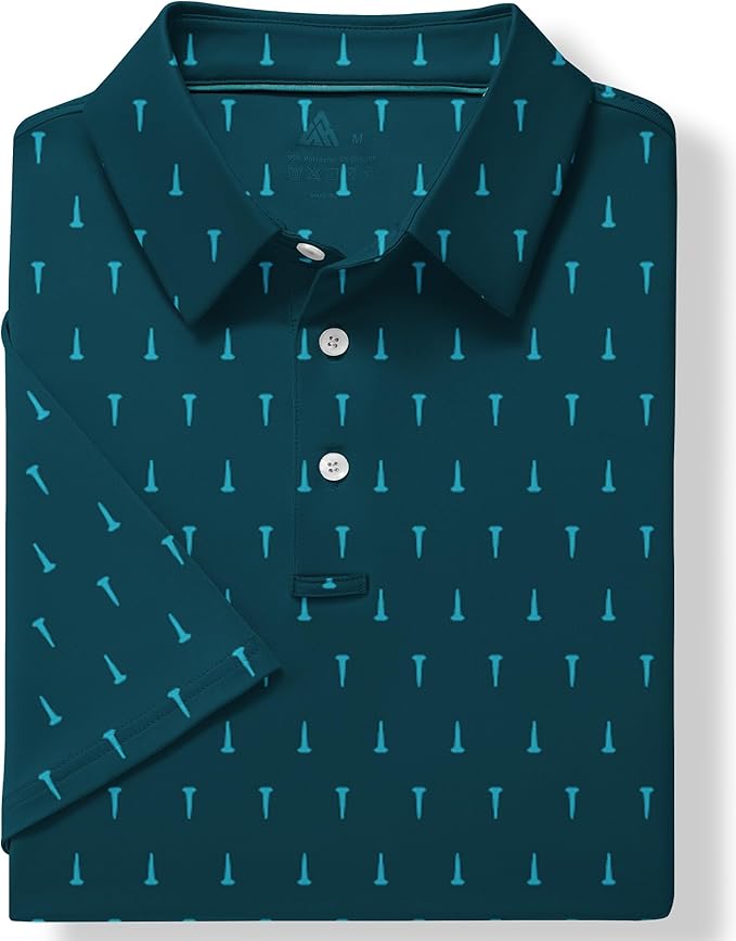 JACKETOWN Mens Polo Shirts Short Sleeve Print Dry Fit Performance Moisture Wicking Casual Collared Golf Shirts