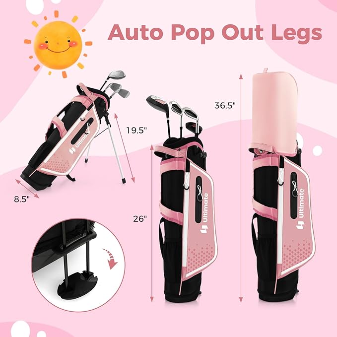 Goplus Junior Complete Golf Club Set for Kids, Right Hand Golf Clubs with Stand Bag, Rain Hood, Golf Practice Set for Ages 5-7,8-10,11-13 Boys Girls