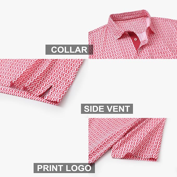 Golf Shirts for Men Dry Fit Short Sleeve Print Performance Moisture Wicking Polo Shirt